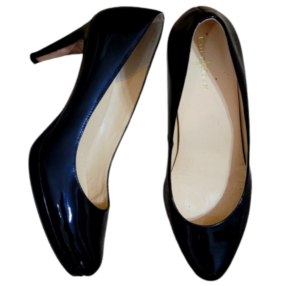 Cole Haan Heels Black Patent Leather Platform Lightly Cushioned Almond Toe